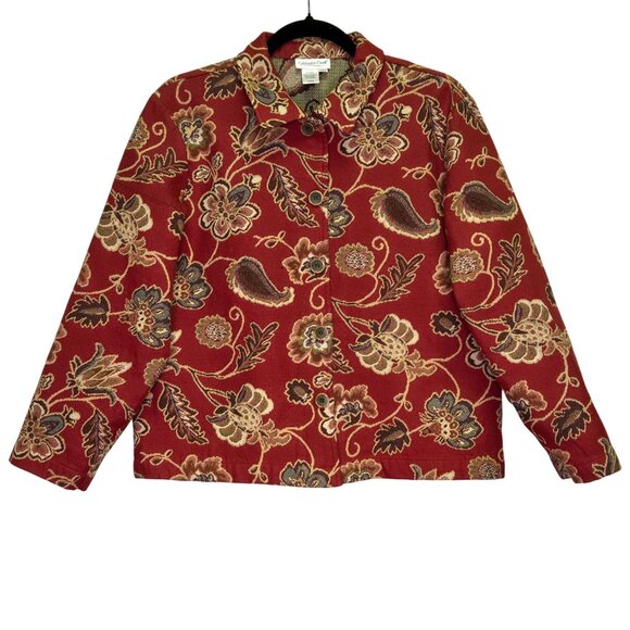 Coldwater Creek PM Floral Vintage Style Jacket Red Paisley Tapestry Button-Up - Picture 1 of 9